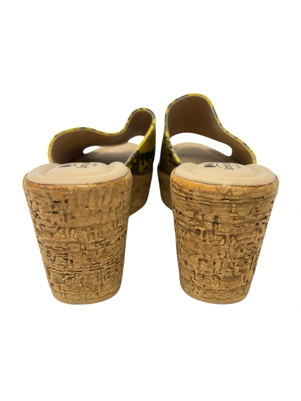 Spring Step Yellow and Black Snake-Print Cork Wedge Slide